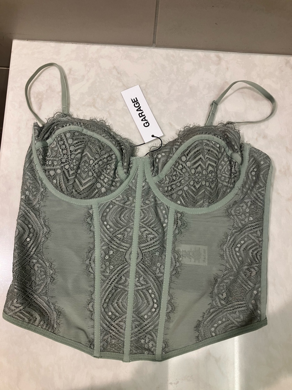 Garage Lace Trim Chemise in Sage Green